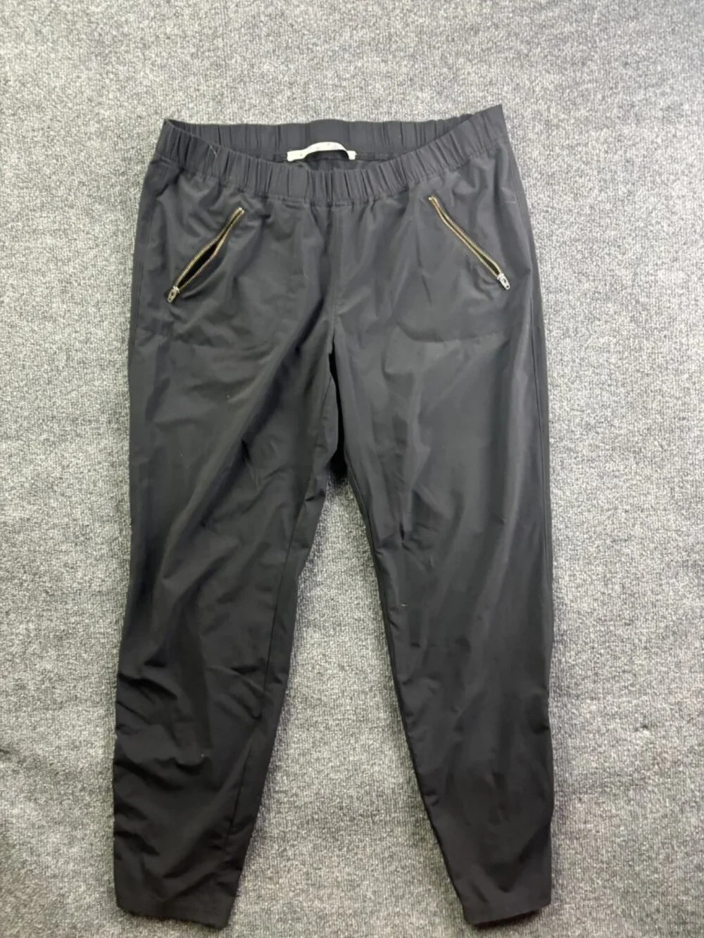 Athleta Jogger Pants Womens L Black Woven Elastic Waist Zip Pockets Stretch - Picture 1 of 8